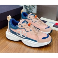 Best Quality Valentino VLogo Sneakers in Mesh and Calfskin Patchwork 081140 Peachy Pink