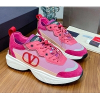 Best Price Valentino VLogo Sneakers in Mesh and Calfskin Patchwork 081140 Pink/Red