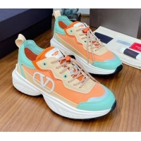 Low Price Valentino VLogo Sneakers in Mesh and Calfskin Patchwork 081140 Orange/Green