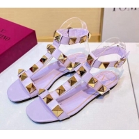 Unique Style Valentino Roman Stud Calfskin Strap Flat Sandals 081316 Purple