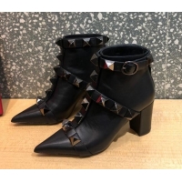 Discount Valentino Roman Stud Calfskin Ankle Boots 8 cm 082033 Black