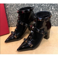 Good Quality Valentino Roman Stud Patent Leather Ankle Boots 8 cm 082034 Black