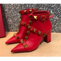 Shop Cheap Valentino Roman Stud Calfskin Ankle Boots 8 cm 082035 Red