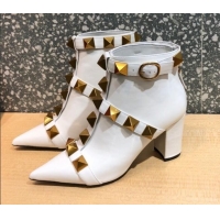 Best Product Valentino Roman Stud Calfskin Ankle Boots 8 cm 082036 White