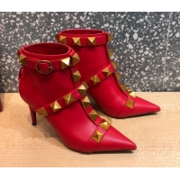 Most Popular Valentino Roman Stud Calfskin Ankle Boots 8 cm 082039 Red