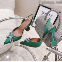 Discount Amina Muaddi Silk Slingback Pumps with Crystal Bow AM0805 Green 2021