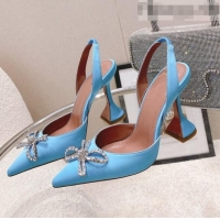 Super Quality Amina Muaddi Silk Slingback Pumps with Crystal Bow AM0805 Blue 2021