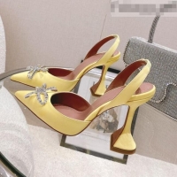 Promotional Amina Muaddi Silk Slingback Pumps with Crystal Bow AM0805 Yellow 2021