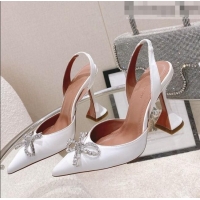 Top Quality Amina Muaddi Silk Slingback Pumps with Crystal Bow AM0805 White 2021