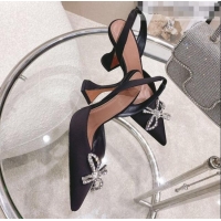 Top Grade Amina Muaddi Silk Slingback Pumps with Crystal Bow AM0805 Black 2021