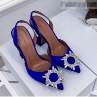 Good Looking Amina Muaddi Silk Crystal Circle Slingback Pumps 6.5cm AM1001 Blue 2021