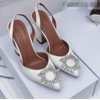 Promotional Amina Muaddi Silk Crystal Circle Slingback Pumps 6.5cm AM1001 White 2021