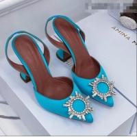 Low Price Amina Muaddi Silk Crystal Circle Slingback Pumps 6.5cm AM1001 Blue 2021