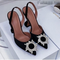 Top Quality Amina Muaddi Silk Crystal Circle Slingback Pumps 6.5cm AM1001 Black 2021