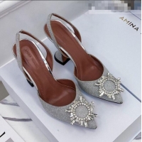 Most Popular Amina Muaddi Sequins Crystal Circle Slingback Pumps 6.5cm AM1001 Silver 2021