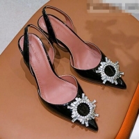 Shop Perfect Amina Muaddi TPU Crystal Circle Slingback Pumps 6.5cm AM1007 Black 2021