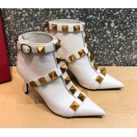 Popular Style Valentino Roman Stud Calfskin Ankle Boots 8 cm 082039 White