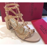 Purchase Valentino Rockstud Calfskin Ankle Strap Sandals 6.5cm 082052 Nude