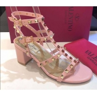 Top Grade Valentino Rockstud Calfskin Ankle Strap Sandals 6.5cm 082052 Light Pink