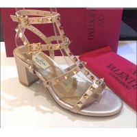 Luxury Valentino Rockstud Calfskin Ankle Strap Sandals 6.5cm 082052 Gold