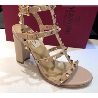 Luxury Valentino Rockstud Calfskin Ankle Strap Sandals 9.5cm 082056 Nude