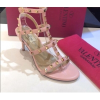 Super Quality Valentino Rockstud Calfskin Ankle Strap Sandals 6.5cm 082062 Light Pink