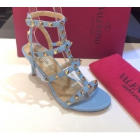 Top Quality Valentino Rockstud Calfskin Ankle Strap Sandals 6.5cm 082062 Blue