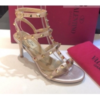 Best Price Valentino Rockstud Calfskin Ankle Strap Sandals 6.5cm 082062 Gold