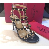 Best Product Valentino Rockstud Calfskin Ankle Strap Sandals 9.5cm 082066 Black