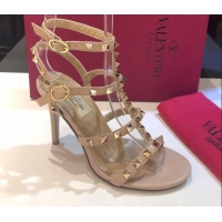 Pretty Style Valentino Rockstud Calfskin Ankle Strap Sandals 9.5cm 082066 Nude