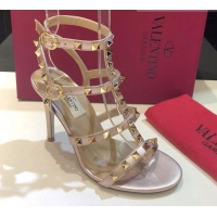 Low Price Valentino Rockstud Calfskin Ankle Strap Sandals 9.5cm 082066 Gold