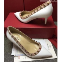 Best Grade Valentino Rockstud Matte Lambskin Pumps 6.5cm 082071 White