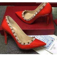 Grade Quality Valentino Rockstud Patent Leather Pumps 9.5cm 082077 Red