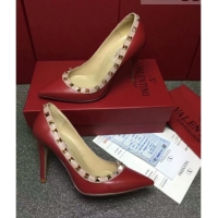 Top Sale Valentino Rockstud Matte Lambskin Pumps 9.5cm 082080 Burgundy