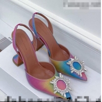 Fashion Amina Muaddi Iridescent Calfskin Crystal Circle Slingback Pumps 9.5cm AM1009 Multicolor 2021