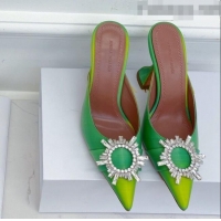 Shop Grade Amina Muaddi Iridescent Calfskin Crystal Circle Mules 9.5cm AM1009 Green 2021