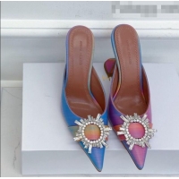 Custom Amina Muaddi Iridescent Calfskin Crystal Circle Mules 9.5cm AM1009 Multicolor 2021