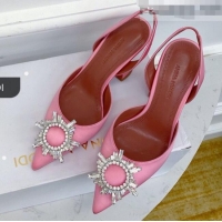 Shop Promotional Amina Muaddi Silk Crystal Circle Slingback Pumps 9.5cm AM1022 Pink 2021