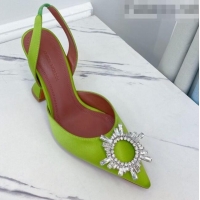 Buy Discount Amina Muaddi Silk Crystal Circle Slingback Pumps 9.5cm AM1022 Lime Green 2021