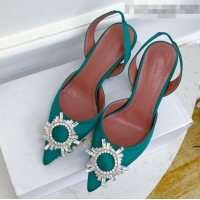 Promotional Amina Muaddi Silk Crystal Circle Slingback Pumps 9.5cm AM1022 Green 2021