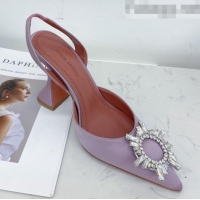 New Fashion Amina Muaddi Silk Crystal Circle Slingback Pumps 9.5cm AM1022 Purple 2021