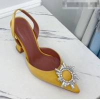 Top Quality Amina Muaddi Silk Crystal Circle Slingback Pumps 9.5cm AM1022 Yellow 2021