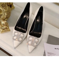 Cheap Price Balenciaga Silk Crystal BB Knife Pump 8cm 071353 White