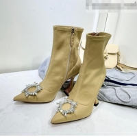 Low Cost Amina Muaddi Lycra Short Boots with Crystal Buckle AM2317 Beige 2021