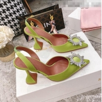 Inexpensive Amina Muaddi Silk Crystal Circle Slingback Pumps 9.5cm AM2331 Neon Green 2021