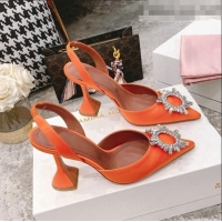 Low Cost Amina Muaddi Silk Crystal Circle Slingback Pumps 9.5cm AM2331 Orange 2021