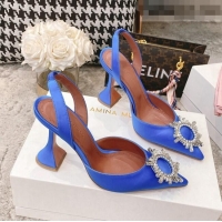 Fashionable Amina Muaddi Silk Crystal Circle Slingback Pumps 9.5cm AM2331 Sky Blue 2021