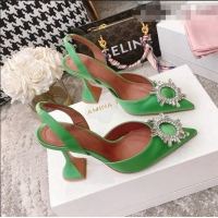 Buy Discount Amina Muaddi Silk Crystal Circle Slingback Pumps 9.5cm AM2331 Grass Green 2021