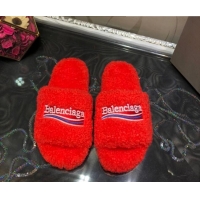 Low Cost Balenciaga Logo Wool Flat Slide Sandals 081215 Red