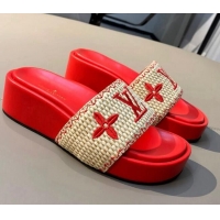 Top Quality Louis Vuitton Jumbo Raffia Flatform Slide Sandals 061503 Red 2021 